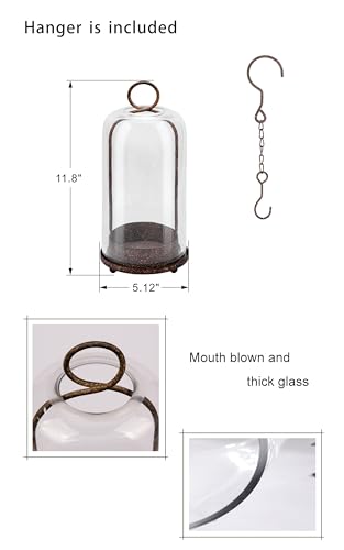 12" High Versatile Modern Metal Hurricane Lantern with Handmade Sturdy Glass Dome in Rustic Brown for Pillar Candle & Plants, Industrial, Farmhouse, Shabby Chic (Brown, 5"x12") - color: Brown, size: 5"x12"
