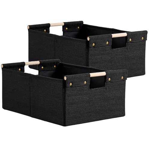 2PCS Storage Bins Cotton Linen Fabric Storage Boxes Baskets - color: Black, size: Small (Pack of 2)
