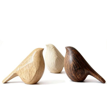 Natural Wood Bird Trio 4.1”L Set of 3 – Small Bird Sculptures & Animal Statues, Hand-Finished Modern Coffee Table Shelf Decor, Gift-Ready (3, Mixed)