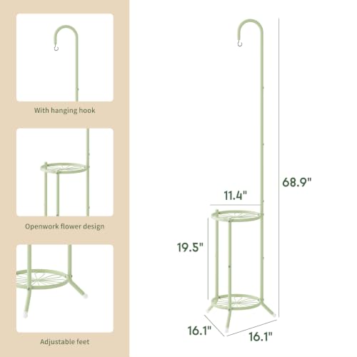 Metal Plant Stand With Hanging Hook, 2-Tier Flower Pot Display rack, Green - color: Mint Green