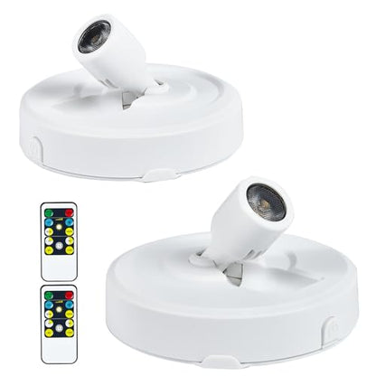 Wireless LED Spotlight Battery Operated Picture Lights, Stick Spot Lights with 2 Remote, Dimmable Puck Lights with Timmer for Wall Display Painting Dartboard Artwork Accent Closet, 2-Pack - color: Black