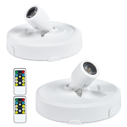Wireless LED Spotlight Battery Operated Picture Lights, Stick Spot Lights with 2 Remote, Dimmable Puck Lights with Timmer for Wall Display Painting Dartboard Artwork Accent Closet, 2-Pack - color: Black