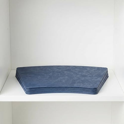 Faux Leather Set of 6, Placemats with Carving Floral Design - color: Dark Blue