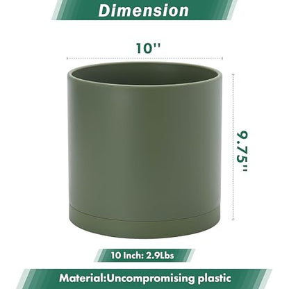D'vine Dev Plastic Planter Pot with Saucer, 10 in, Olive, 74-X-I-2 - color: Olive, size: 10 Inch