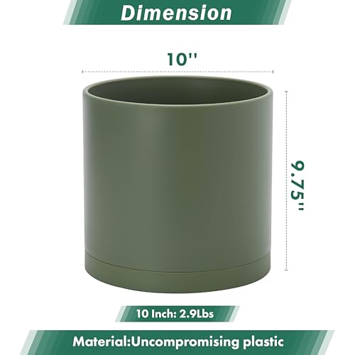 D'vine Dev Plastic Planter Pot with Saucer, 10 in, Olive, 74-X-I-2 - color: Olive, size: 10"