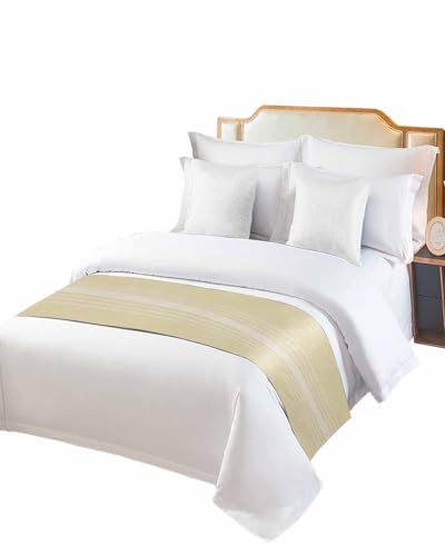 Cream Beige Striped Bed Runner for Twin Size, Farmhouse Hotel Bed Scarf, Modern Farmhouse Retro Lines Decorative Beds Throws of Foot Bedding Runners & Scarves for Bedroom Wedding Room, 71 x 20 Inch - color: Lightyellow Beige, size: 71 x 20 Inch