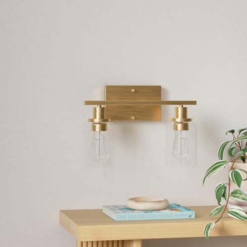ShineTech 2-Light Bathroom Vanity Light, Brushed Brass Modern Wall Sconce - color: Gold
