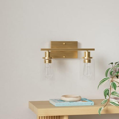 ShineTech 2-Light Bathroom Vanity Light, Brushed Brass Modern Wall Sconce - color: Gold