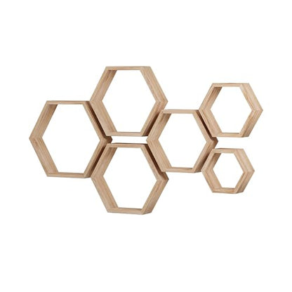 WONFUlity Hexagon Floating Shelves, Hexagonal Shelf Wall Mounted Storage - color: Light Brown, size: 6PC