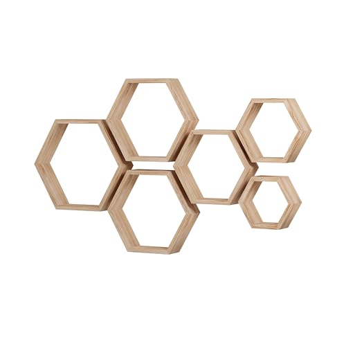 WONFUlity Hexagon Floating Shelves, Hexagonal Shelf Wall Mounted Storage - color: Light Brown, size: 6PC