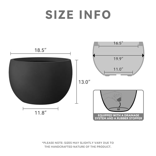 Kante Large Round Bowl Black Concrete Planter 20" Dia, Outdoor - color: Black, size: 19.9" d