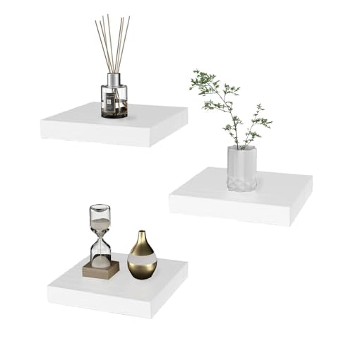 PopiShelves Small Floating Shelves for Wall - 6 Inch Mini Square White Shelves for Bedroom, Living Room, Bathroom, Kitchen, Office Decor Set of 3 - color: White, size: 6"