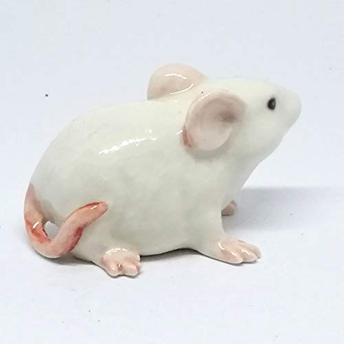 Handmade Ceramic White Mouse Figurine, Woodland Shelf Decor