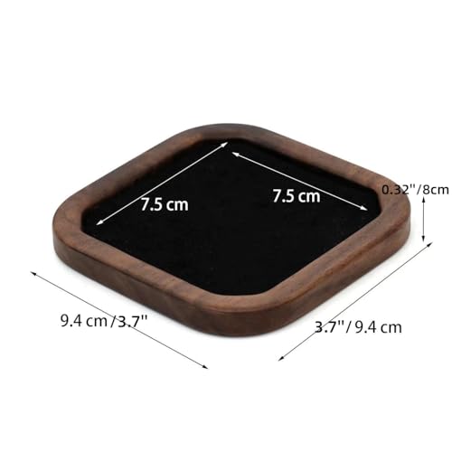 Wooden Jewelry Tray Small Trinket Dish with Velvet Surface Rings Earrings Dish Necklaces Bracelet Organizer Display Tray for Dresser Drawer Tabletop Birthday Gift(Square) - size: Square-Walnut