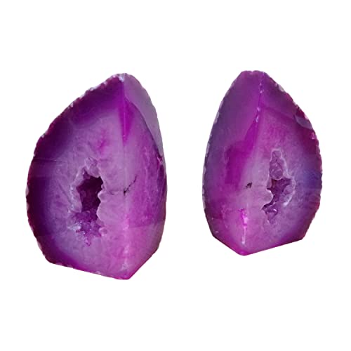 Agate Geode Bookends Dyed Pink 4-5 Lbs Large Stone Bookends 1 Pair Decorative Bookends for Shelves - color: Pink, size: 4-5LBS