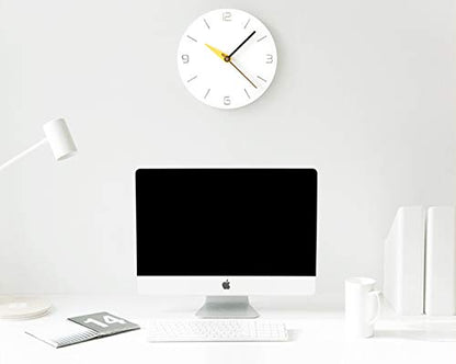 Stephanie Imports Modern Minimalist White & Spring Yellow Silent Wall Clock - color: White & Spring Yellow