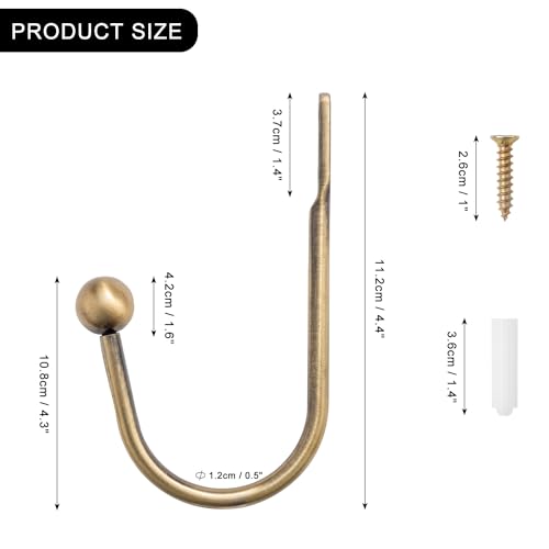 Curtain Holdback, Premium Metal Decorative Curtain Holdbacks with Zinc Alloy Cap Finials,Rust-Proof, Set of 2 Window Curtain Holdbacks (Brass) - color: Antique Brass-ball