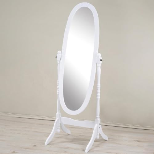 Cheval Mirror Full Length Floor Mirror with Stand, Adjustable Oval Wood Standing Mirror, Freestanding Dressing Mirror for Bedroom, Living Room and Dressing Area (White) - color: White