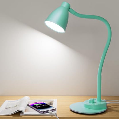 BOHON LED Desk Lamp with USB Charging Port, 3 Color Modes Dimmable, Teal - color: Teal
