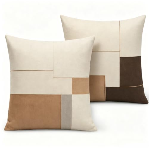 Neutral Geometric Color Block Throw Pillow Covers 18x18 Inch Set of 2 - color: A20009, size: 18" x 18" (Pack of 2)