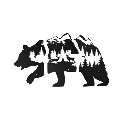 Sanwarm Wall Decor, 3 Pieces, Black Metal, for Home Bear Mountain - color: Bear
