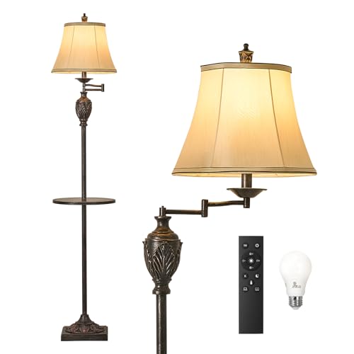 Traditional Floor Lamp withTray,Remote Dimmable,350°Swing Arm,Antique Black - color: Antique black-13