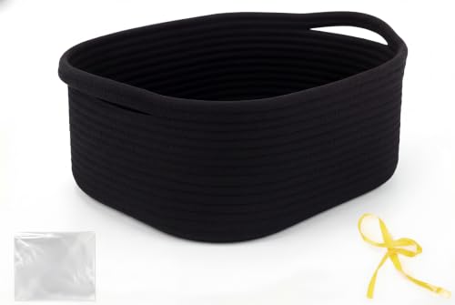 Gift Basket Empty with Handles, 12x8x5 inch - Small Woven Rope Basket for Man, Techer, Boys, Kids Toys, Bathroom - With Gift Bag & Ribbon, Perfect for Wedding, Birthday Gifting (Black, 1PC) - color: Black, size: 1 Pack