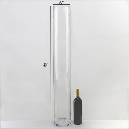 CYS EXCEL Cylinder Clear Glass Vase (H:40" D:6") | Multiple Size Choices Glass Flower Vase Centerpieces | Hurricane Floating Candle Holder Vase, (GCY122/40) - size: H-40" D-6"