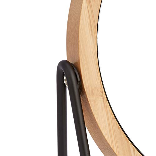 Amazon Basics Vanity Round Tabletop Mirror with Bamboo Rim, Double Sided Magnifying, 360° Rotation, Black, 7.2" L x 2.9" W (Pack of 6) - size: 7.2"L x 2.9"W (Pack of 6), style: Bamboo Rim Without Base