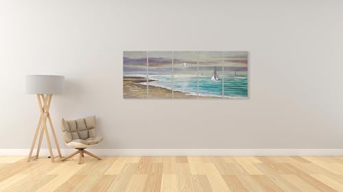 YHSKY ARTS Beach Theme Metal Wall Art - 5 Panels Aluminum Sea Waves Sculpture - color: Beach Wall Art, size: 64x24IN