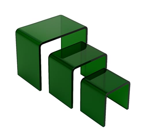 Tiered Acrylic Display Risers – 3pc Set (2", 3", 4") Cube Stands for Crafts, Collectibles & Decor (Dark Green) - color: Dark Green