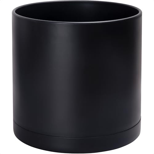 D'vine Dev Plastic Planter Pot with Saucer, 16 in, Black, 74-X-B-5 - color: Matte Black, size: 16"