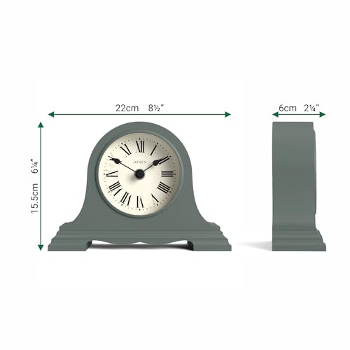 JONES CLOCKS® Speakeasy Small Mantel Clock | Classic Napoleon’s hat Design | Green | Roman Numerals | Traditional Style for Desk, Table, Shelf or Bedside - color: Asparagus Green