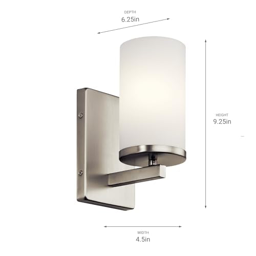 Kichler Crosby 9.25" 1-Light Wall Sconce Light, Brushed Nickel - color: Brushed Nickel, size: 1 Light, style: Satin Etched Cased Opal Glass