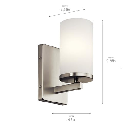 Kichler Crosby 9.25" 1-Light Wall Sconce Light, Brushed Nickel - color: Brushed Nickel, size: 1 Light, style: Satin Etched Cased Opal Glass