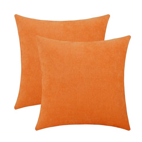 Jeneoo Bright Orange Decorative Throw Pillow Covers Soft Chenille Comfy Solid Pumpkin Couch Cushion Case Decor (Set of 2, 18 x 18 Inches) - color: Pumpkin, size: 18" x 18" (Pack of 2)