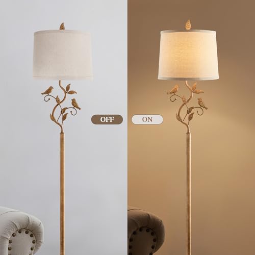 63" Farmhouse Floor Lamp for Living Room Bedroom with Iron Bird Leaf - color: Earth Yellow