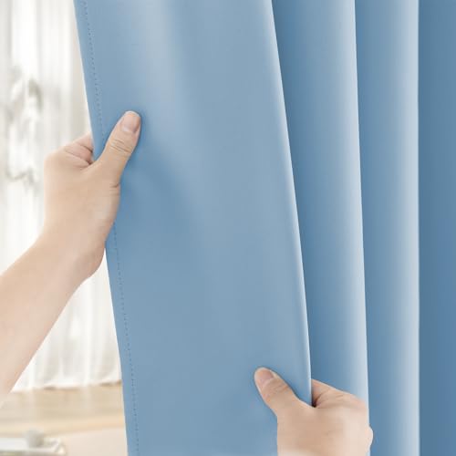 Extra Long Grommet Blackout Curtains, 1 Panel, Light-Blue, W52 x L240 - color: Light-blue, size: 52"W x 240"L (Pack of 1)