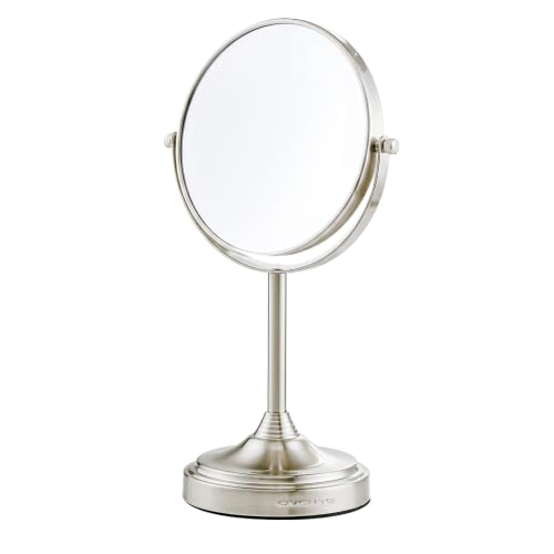 OVENTE 7" Tabletop Magnifying Makeup Mirror, Nickel Brushed MNLCT70BR1X7X - color: Nickel Brushed, size: 13.3"L x 6.5"W, style: Non-Lighted