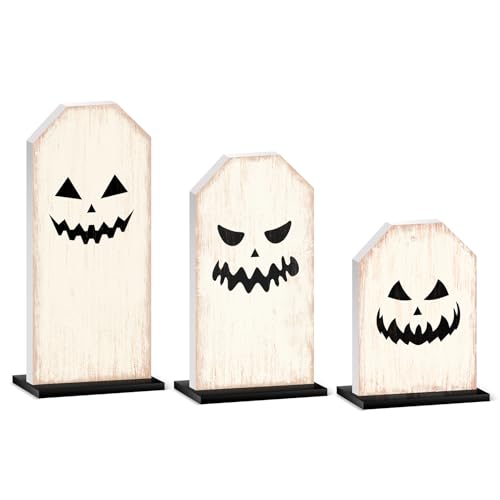 Britimes Ghost Tray Decor Sign, 3 Pack, Wooden, Tabletop Centerpieces - style: White Halloween
