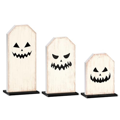 Britimes Ghost Tray Decor Sign, 3 Pack, Wooden, Tabletop Centerpieces - style: White Halloween