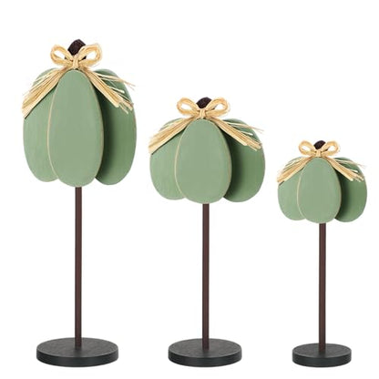 Thyle 3 Pcs Fall Pumpkin Decor, Wooden, Pale Green - color: Pale Green