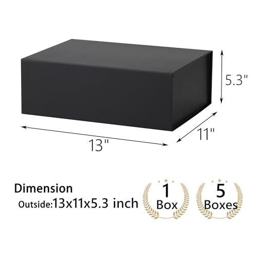Black Gift Box,13x11x5.3 Large Gift Boxes With Lids For Presents Includes Ribbon And Diy Printable Sticker Paper,Bridesmaid Proposal Box,Magnetic Gift Box For Birthday,Wedding,Graduation - color: 13x11x5.3inch-Black-Pack 1