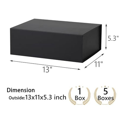 Black Gift Box,13x11x5.3 Large Gift Boxes With Lids For Presents Includes Ribbon And Diy Printable Sticker Paper,Bridesmaid Proposal Box,Magnetic Gift Box For Birthday,Wedding,Graduation - color: 13x11x5.3inch-Black-Pack 1