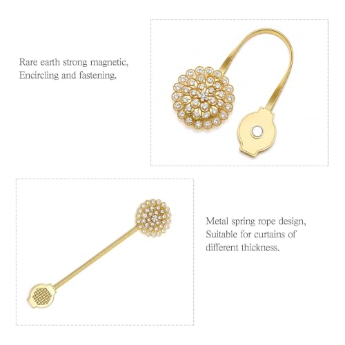 Magnetic Tiebacks for Curtain 2 Pack, Gold Crystal Flower Holdback - color: Gold