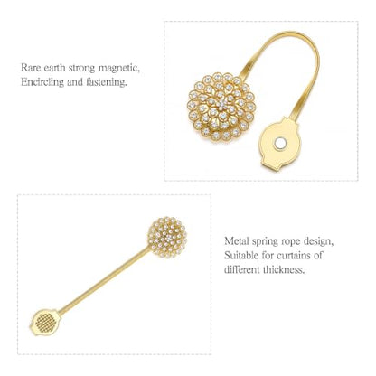 Magnetic Tiebacks for Curtain 2 Pack, Gold Crystal Flower Holdback - color: Gold