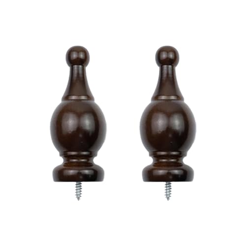 T Tulead Wood Curtain Rod Finials Decorative Drapery Rod Finials 2PCS - style: Brown,1.1", 2PCS