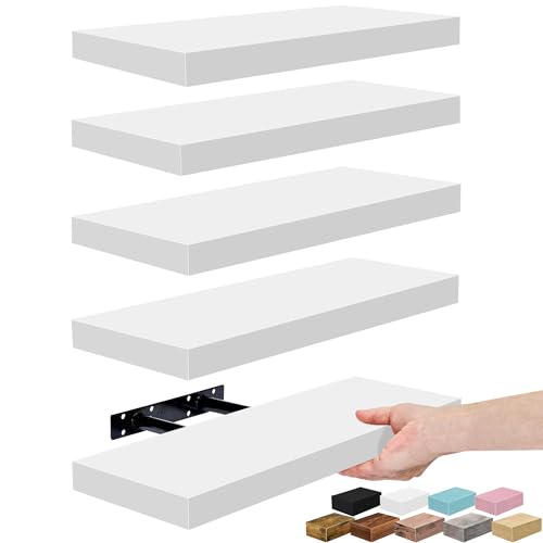Sorbus 16 Inch Floating Shelves for Wall (5 Pack, White) - color: White, size: 5 Pack
