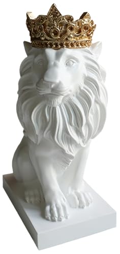 12" Crown Lion King Statue Decor, The King of Beasts - Statue Decoration for Home/Study/Living Room, Great Collectible Figurines, Best Gift for The Man,Iarge Size White Golden Color - color: 12" White -B