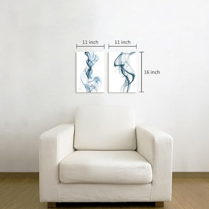 Abstract pictures painting canvas - 2 Piece Blue Smoke Abstract Wall Art for Living Room Bedroom Office Wall Deocr - color: Blue Smoke, size: 11"x16"x2